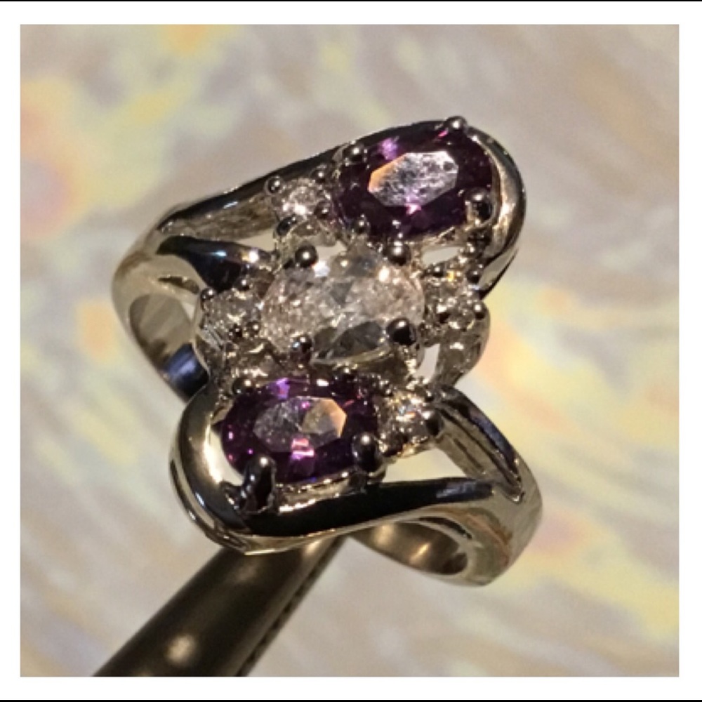 Radiant Purple Clear Gem Rhodium Ring - Picture 3 of 13